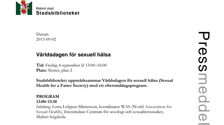 Stadsbiblioteket i Malmö: Världsdagen för sexuell hälsa