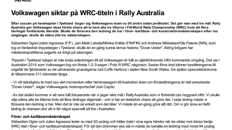 Volkswagen siktar på WRC-titeln i Rally Australia
