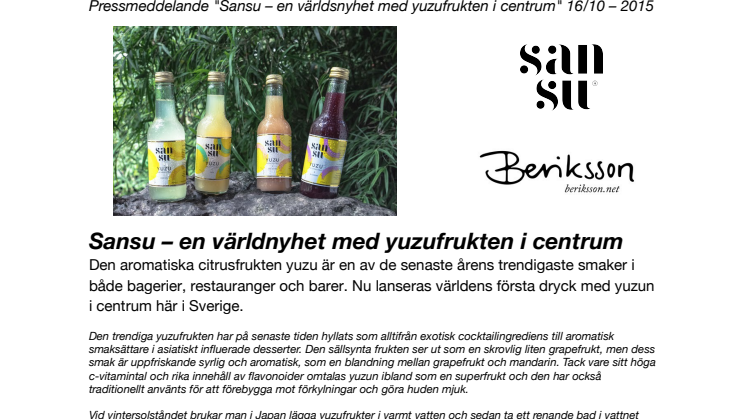 Sansu – en världsnyhet med yuzufrukten i centrum