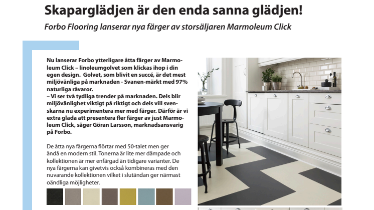 Skaparglädjen är den enda sanna glädjen - Forbo Flooring lanserar nya färger av storsäljaren Marmoleum Click!