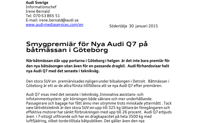Smygpremiär för Nya Audi Q7 på båtmässan i Göteborg