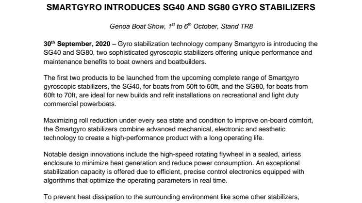 Smartgyro Introduces SG40 and SG80 Gyro Stabilizers
