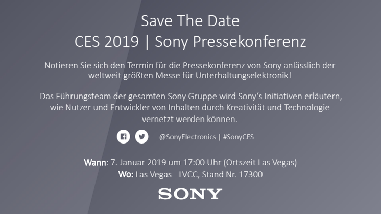 Save the Date - Sony @ CES 2019