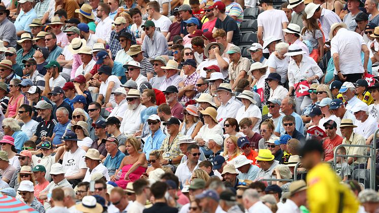 A packed crowd look on during the Vitality Blast match between Gloucestershire and Middlesex at College Ground, Cheltenham