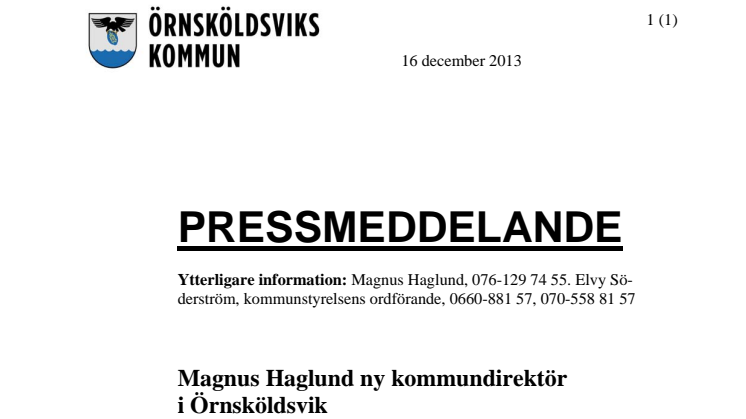 Magnus Haglund ny kommundirektör i Örnsköldsvik
