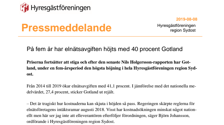 ​På fem år har elnätsavgiften höjts med 40 procent Gotland