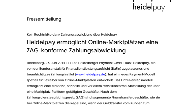 Heidelpay ermöglicht Online-Marktplätzen eine ZAG-konforme Zahlungsabwicklung