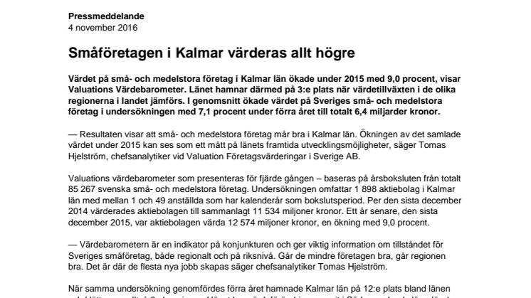 Värdebarometern 2015 Kalmar län 
