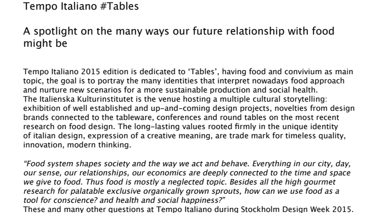 Tempo Italiano: Design and Food @Stockholm Design Week 