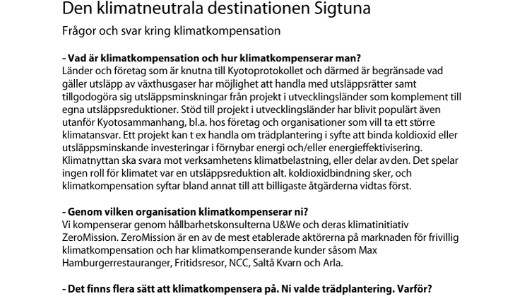 Q & A Sigtuna klimatkompensation 2012 