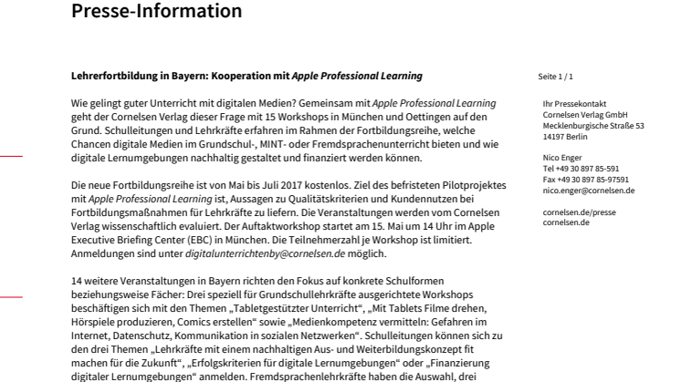 Lehrerfortbildung in Bayern: Kooperation mit Apple Professional Learning 
