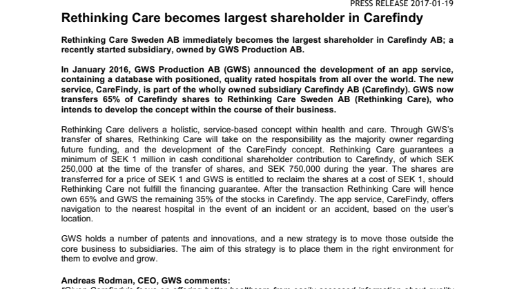 Rethinking Care becomes largest shareholder in Carefindy