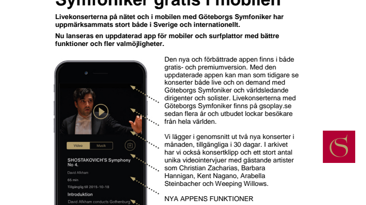 Konserter med Göteborgs Symfoniker gratis i mobilen