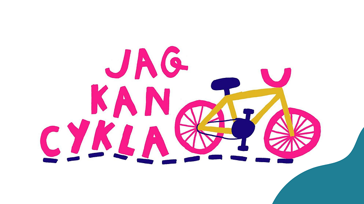 Ritning av en cykel och texten "Jag kan cykla"