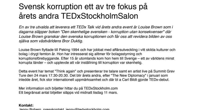 Svensk korruption ett av tre fokus på årets andra TEDxStockholmSalon