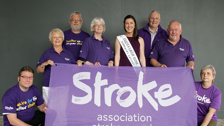 Fermanagh Rose Mairead McHugh with members of the Fermanagh Stroke Support Group, her nominated charity,                 (from left) Emmett Sweeney, Regina McGrory, Alan Davenport, Rita Murphy, Gerry McGoldrick, Stephen McAloon and Patricia Moore.