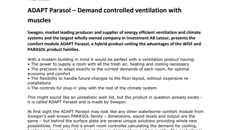 ADAPT Parasol – Demand controlled ventilation with muscles