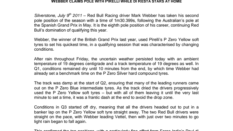 Webber i pole position efter kvalet till Storbritanniens GP