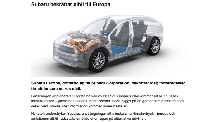 Subaru bekräftar elbil till Europa