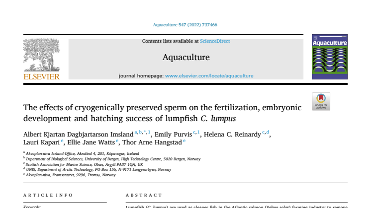 Article on The effects of cryogenically preserved sperm on lumpfish breed  Aquaculture 547 737466.pdf