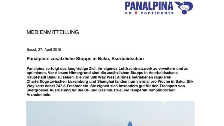 Panalpina: zusätzliche Stopps in Baku, Aserbaidschan