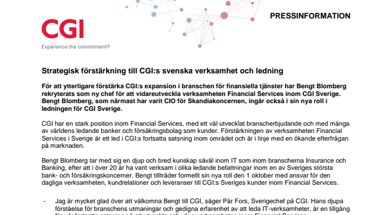 Strategisk förstärkning till CGI:s svenska verksamhet och ledning