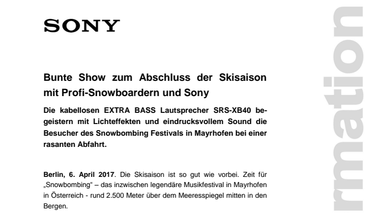 Bunte Show zum Abschluss der Skisaison mit Profi-Snowboardern und Sony