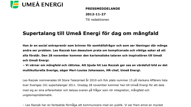 Supertalang till Umeå Energi för dag om mångfald