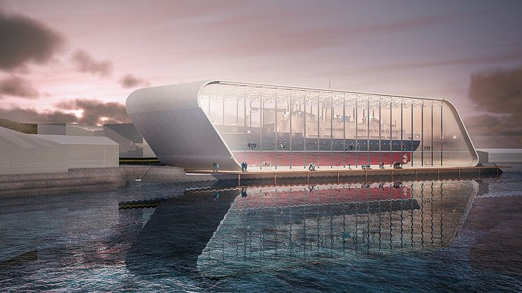 Skisseprosjekt for nytt hurtigrutemuseum og vernebygg for skipet Finnmarken er presentert