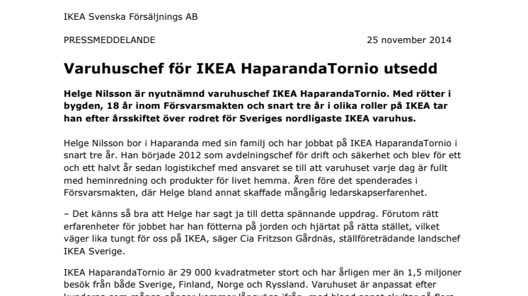 Varuhuschef för IKEA HaparandaTornio utsedd