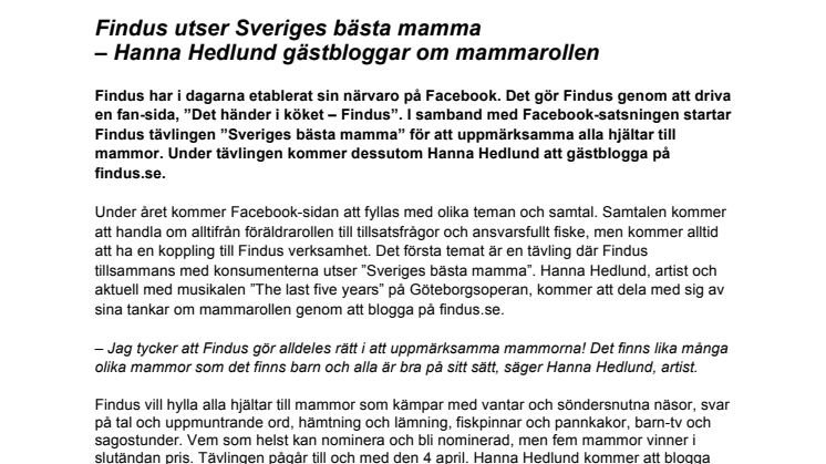 Findus utser Sveriges bästa mamma - Hanna Hedlund gästbloggar om mammarollen