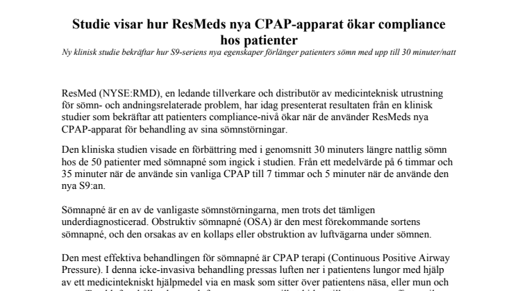 Studie visar hur ResMeds nya CPAP-apparat ökar compliance hos patienter