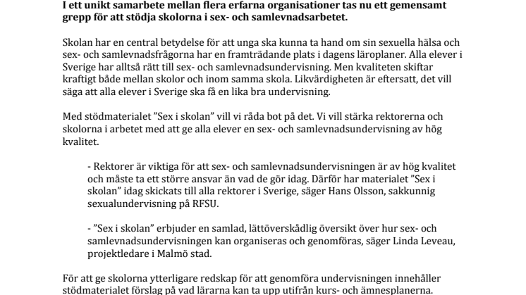 ”Sex i skolan” - nu ska svenska skolor bli bättre på sex!