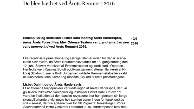 De blev hædret ved Årets Reumert 2016