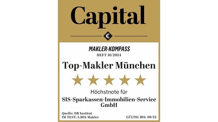 Das Wirtschaftsmagazin Capital zeichnet SIS-Sparkassen-Immobilien-Service GmbH als einen der besten Makler Deutschlands aus