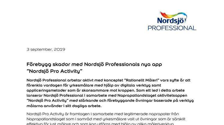 Förebygg skador med Nordsjö Professionals nya app ”Nordsjö Pro Activity”