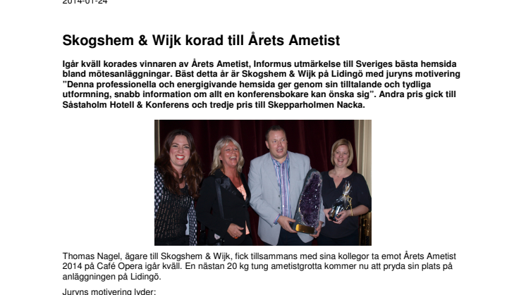 Skogshem & Wijk korad till Årets Ametist