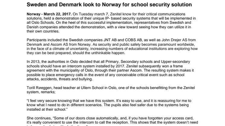 Sweden and Denmark look to Norway for school security solution