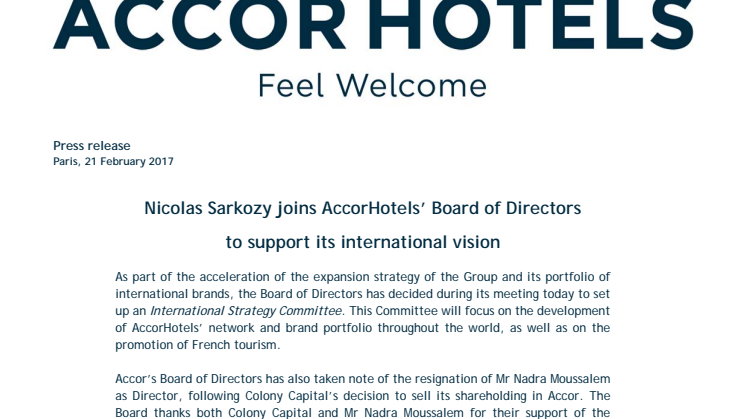 Press Release: AccorHotels Board Directors