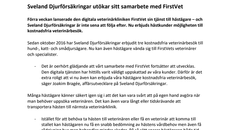 Sveland Djurförsäkringar utökar sitt samarbete med FirstVet 