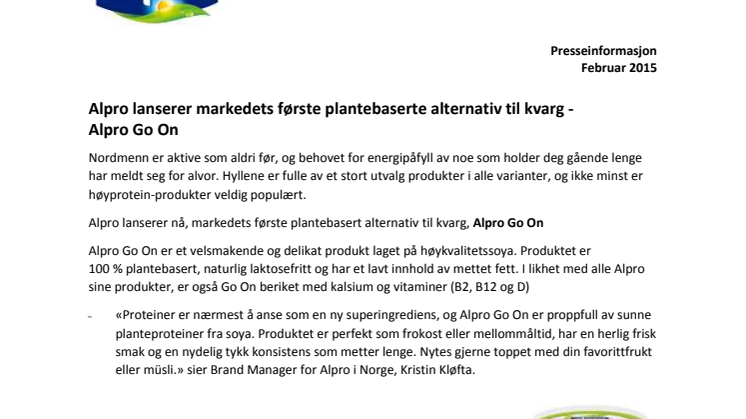 Alpro lanserer markedets første plantebaserte alternativ til kvarg - Alpro Go On