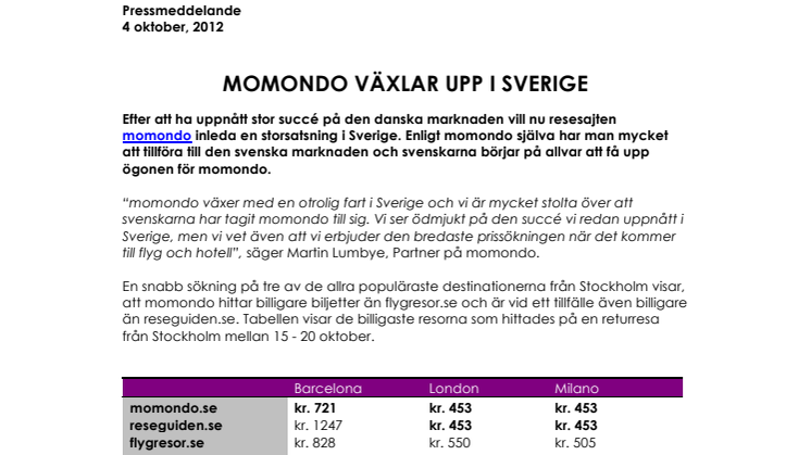 MOMONDO VÄXLAR UPP I SVERIGE