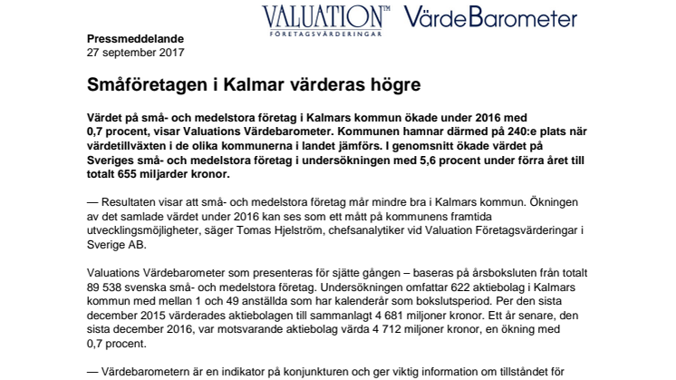 Värdebarometern 2017 Kalmars kommun