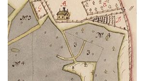​År 1692 hade gården Labbarn i Ängsö socken i Västmanland en humlegård (D), en trädgård (E), en kåltäppa (F) och en hamptäppa (G). LSA T10:8. Källa: Lantmäteriet.