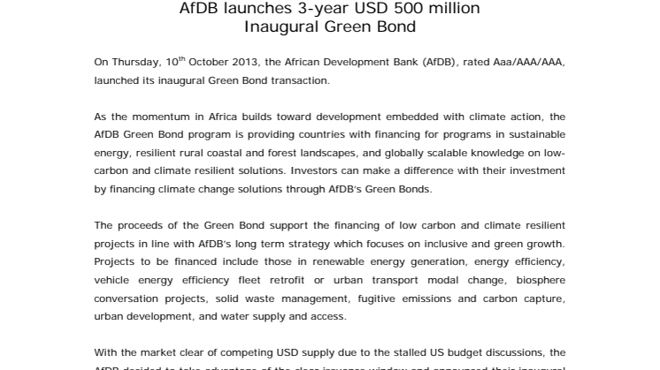 AP4 invests in African Development Bank's green bond