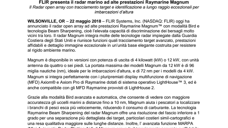 Raymarine: FLIR presenta il radar marino ad alte prestazioni Raymarine Magnum 