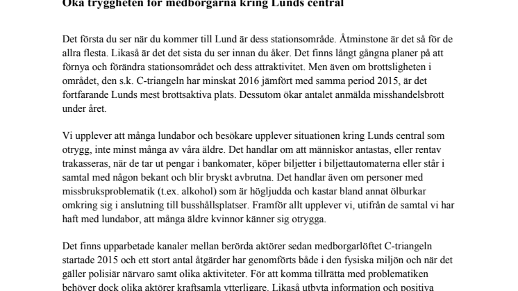 Liberalerna vill utöka insatserna kring Lunds central för att öka tryggheten