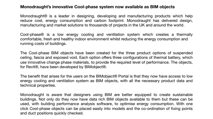 Monodraught’s innovative Cool-phase system now available as BIM objects 