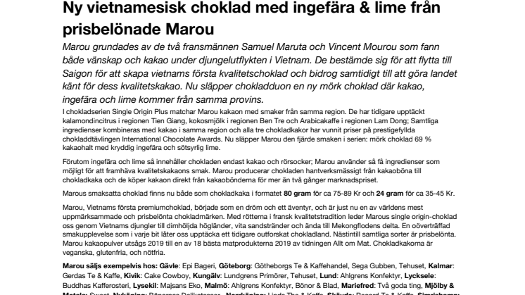 Ny vietnamesisk choklad med ingefära & lime från prisbelönade Marou