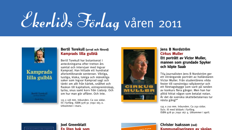 Kamprads lilla gulblå och biografi om Victor Muller bland Ekerlids vårutgivning